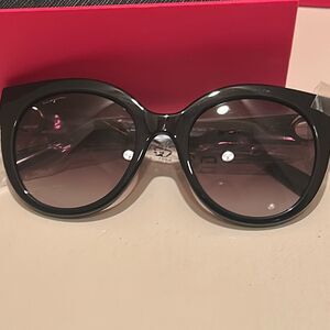 Ferragamo Womens Marchon Sunglasses Black Cateye Frame Silver Accent Modern NWT
